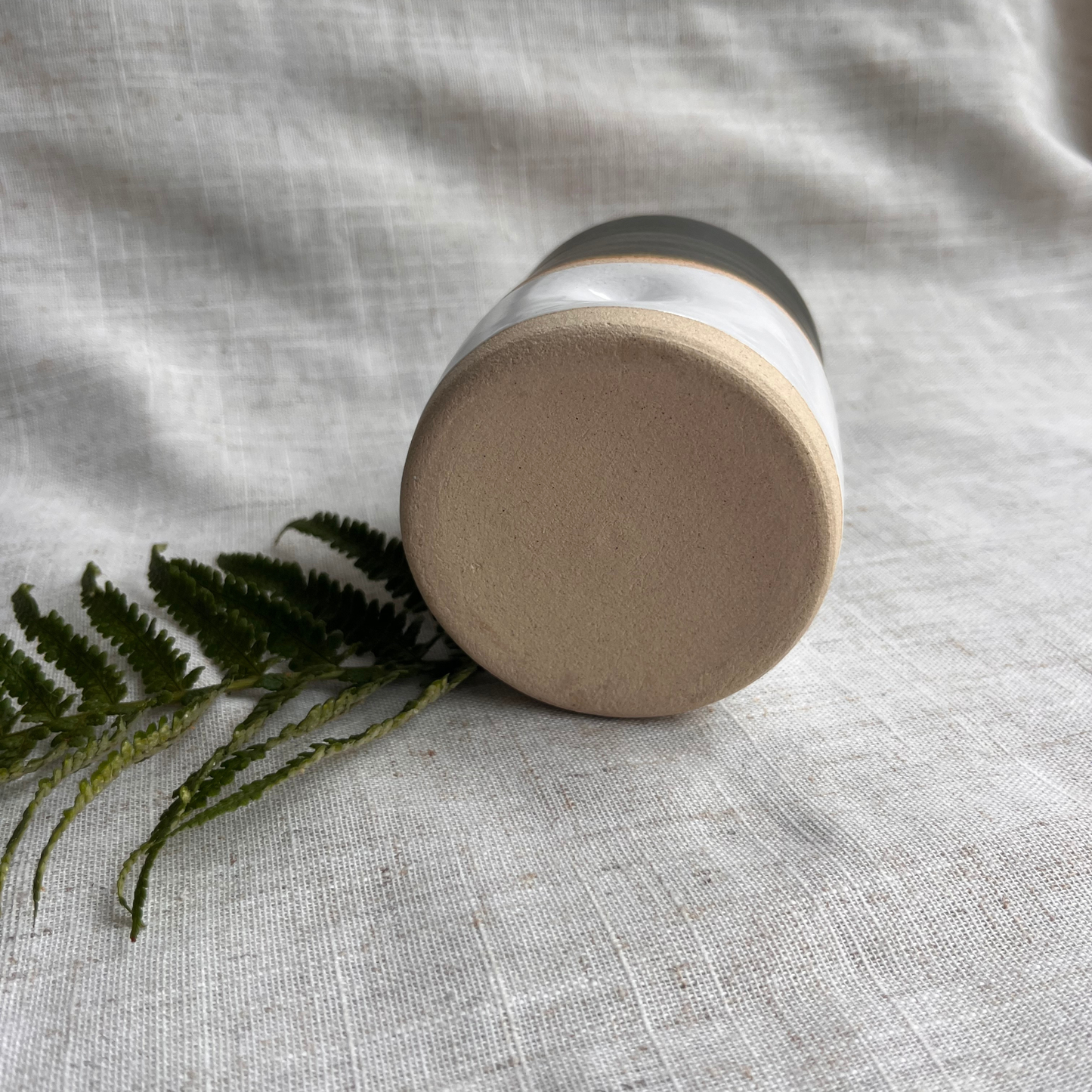Forest Handmade Ceramic Thumb Cup Green & White