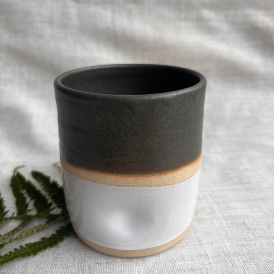Forest Handmade Ceramic Thumb Cup Green & White