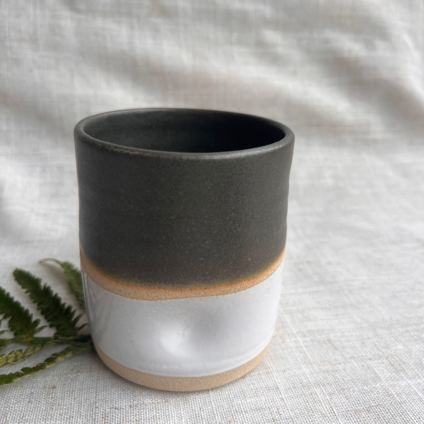Forest Handmade Ceramic Thumb Cup Green & White