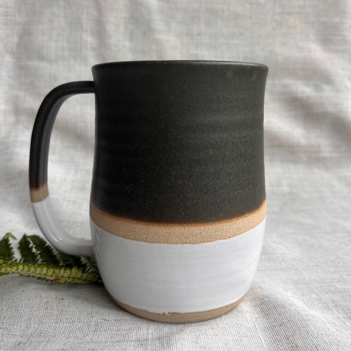 Forest Handmade Ceramic Tankard Dark Green & White