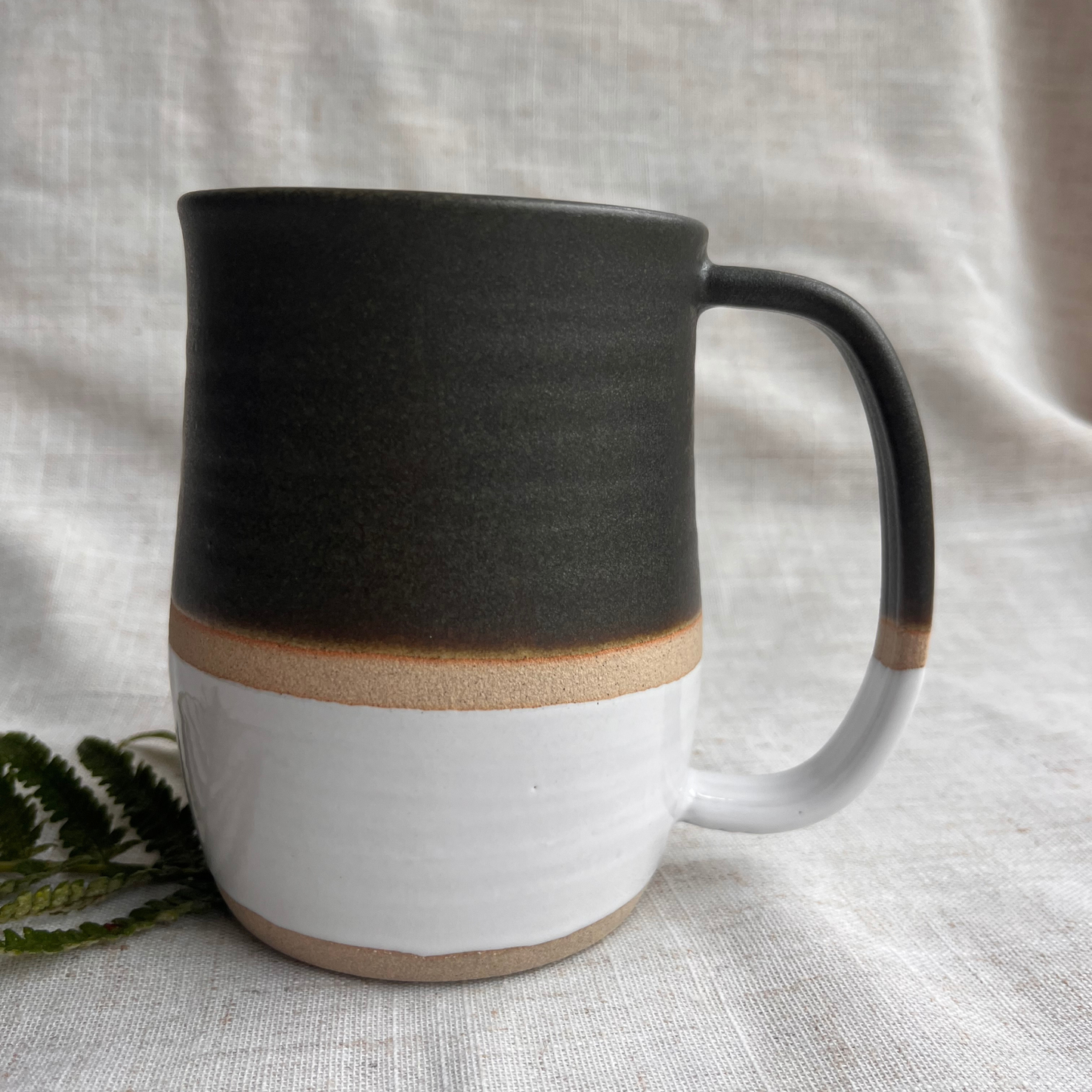 Forest Handmade Ceramic Tankard Dark Green & White