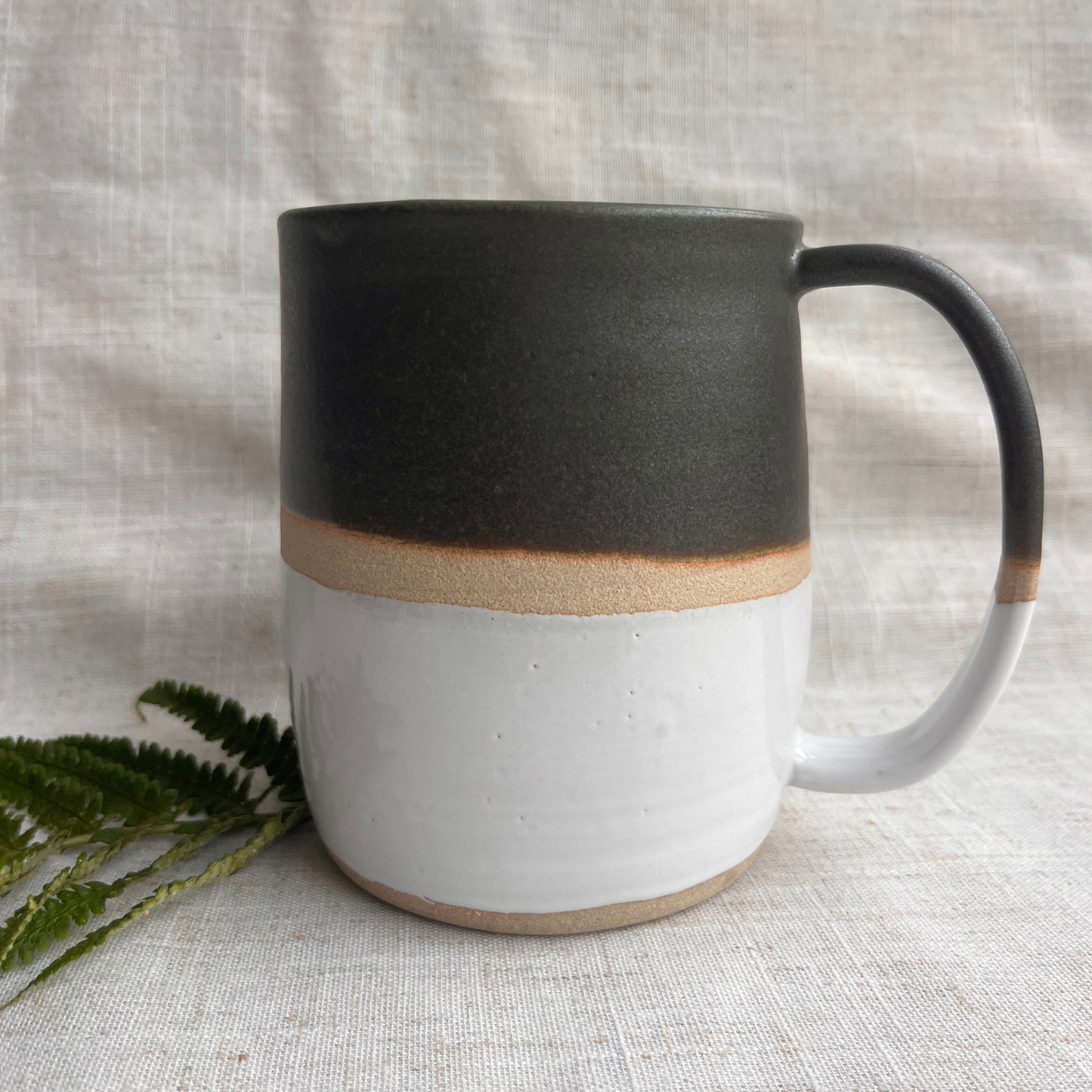 Forest Handmade Ceramic Tankard Dark Green & White
