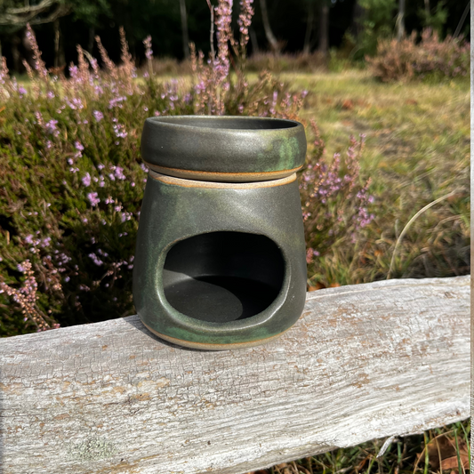 Handmade ceramic wax burner, dark green ceramic oil burner, essential oil burner