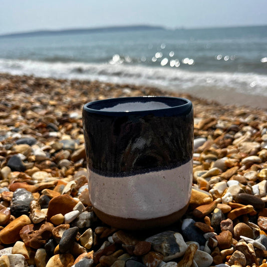 Handmade cortado coffee cup with dimple, Navy blue and white Pinch cup, Matcha cup, espresso coffee cup, Made in the UK
