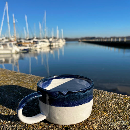 Handmade Ceramic Mug, blue and white mugs, Nautical mug, UK Made