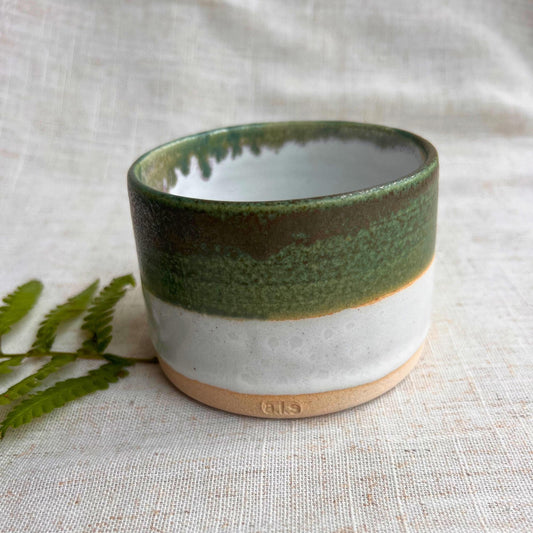 Stoneware Ceramic Tumbler | 6oz Latte Cappuccino Cup | Handmade Green Ceramic Cup | Handleless Stoneware Coffee Mug | Unique British Gift