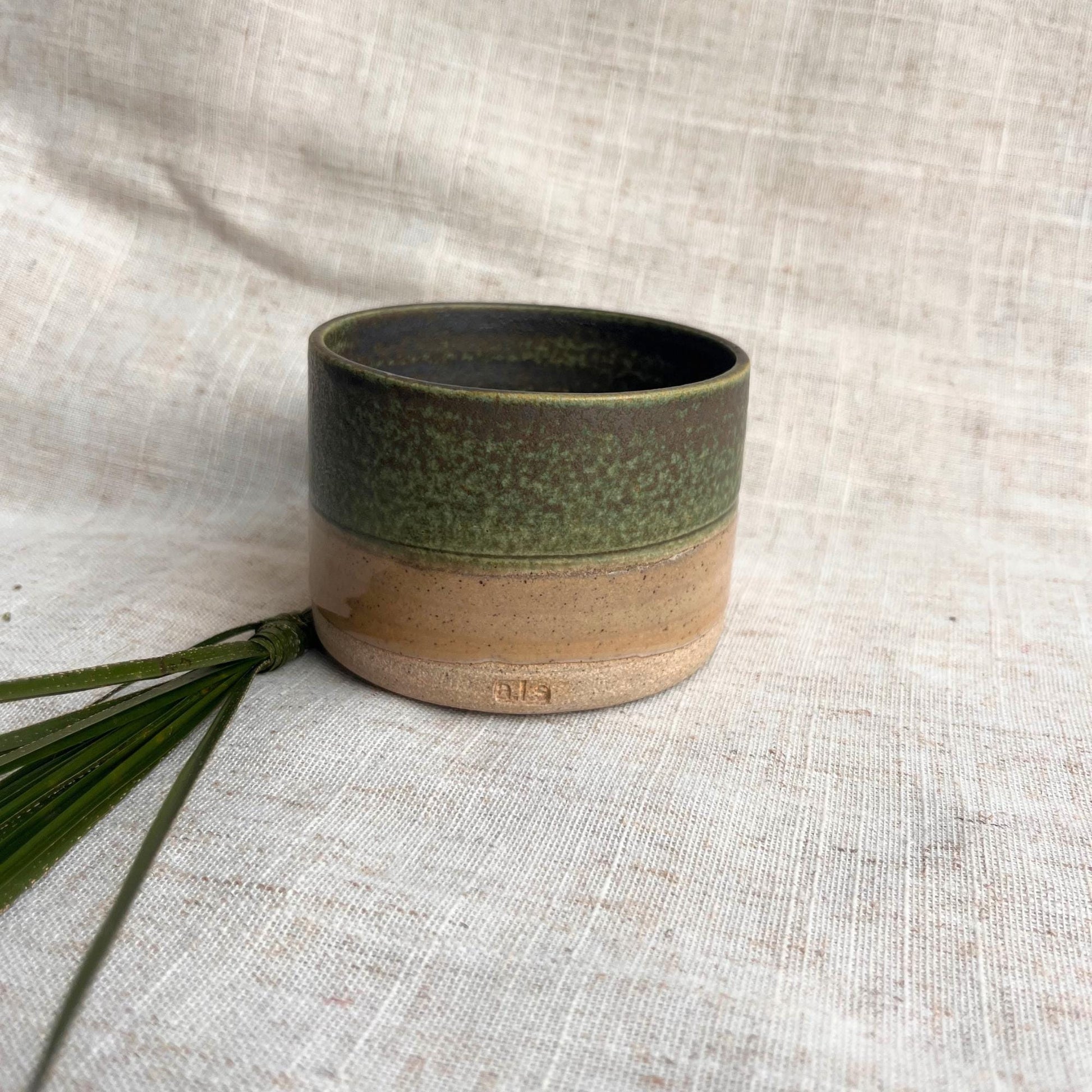 Stoneware Ceramic Tumbler | 6oz Latte Cappuccino Cup | Handmade Green Ceramic Cup | Handleless Stoneware Coffee Mug | Unique British Gift