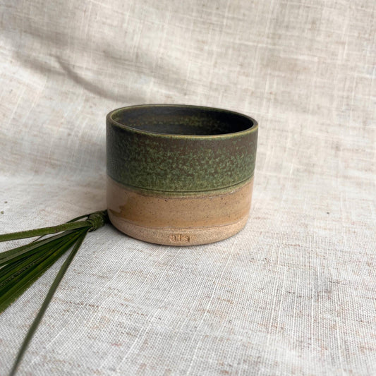 Stoneware Ceramic Tumbler | 6oz Latte Cappuccino Cup | Handmade Green Ceramic Cup | Handleless Stoneware Coffee Mug | Unique British Gift