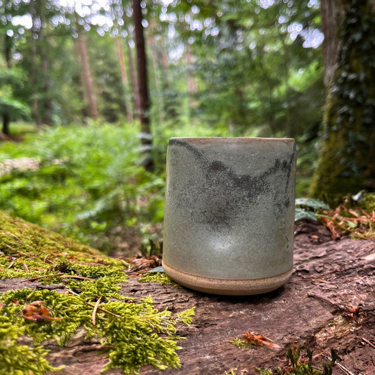 Handmade cortado coffee cup with dimple, green Pinch cup, Matcha cup, espresso coffee cup, Made in the UK