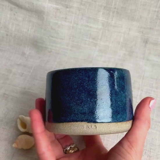 Stoneware Ceramic Tumbler | 6oz Latte Cappuccino Cup | Handmade Blue Ceramic Cup | Handleless Stoneware Coffee Mug | Unique British Gift