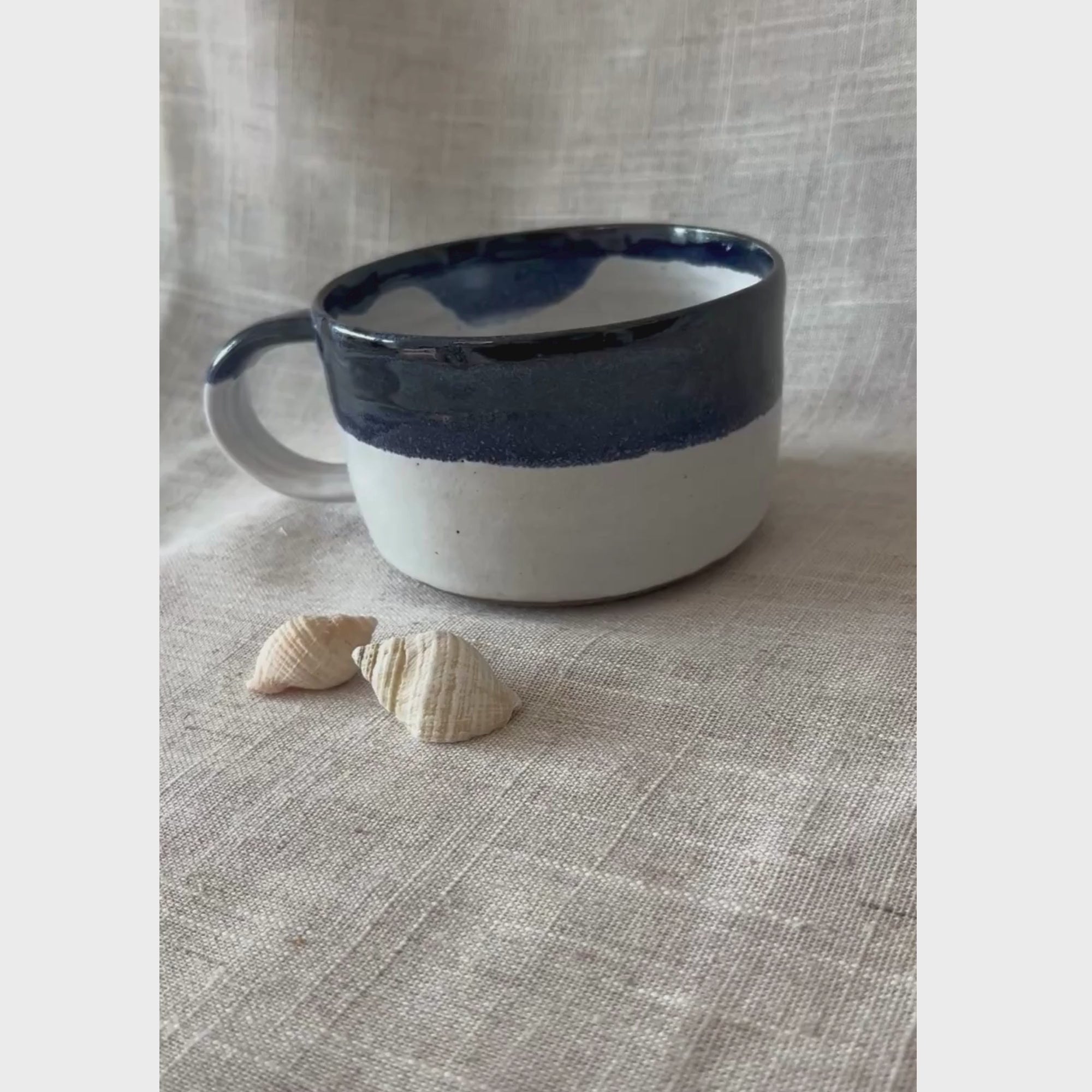 Handmade Ceramic Mug, blue and white mugs, Nautical mug, UK Made