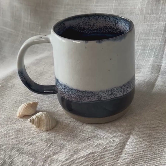 Handmade Ceramic Tankard, Large blue and white stoneware mug, UK Made
