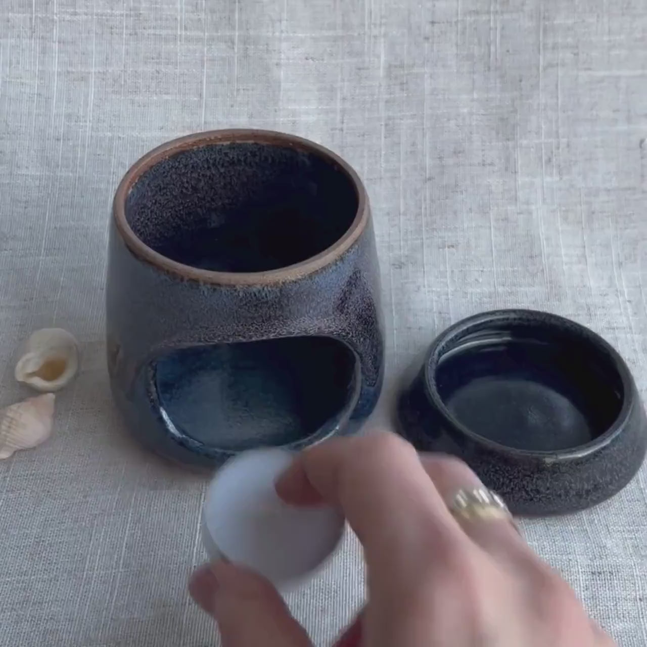 Handmade Coastal Ceramic Wax Melt Burner, Tealight Oil Warmer, unique gift, UK made