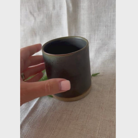 Handmade cortado coffee cup with dimple, dark green Pinch cup, Matcha cup, espresso coffee cup, Made in the UK