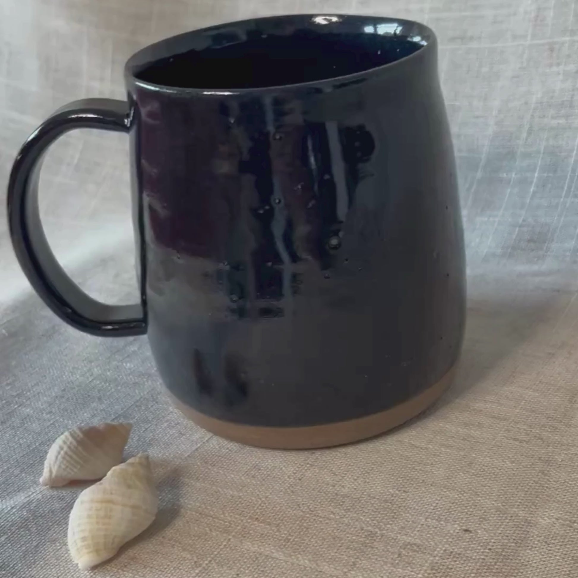 Handmade Ceramic Tankard, Large navy blue stoneware mug, UK Made