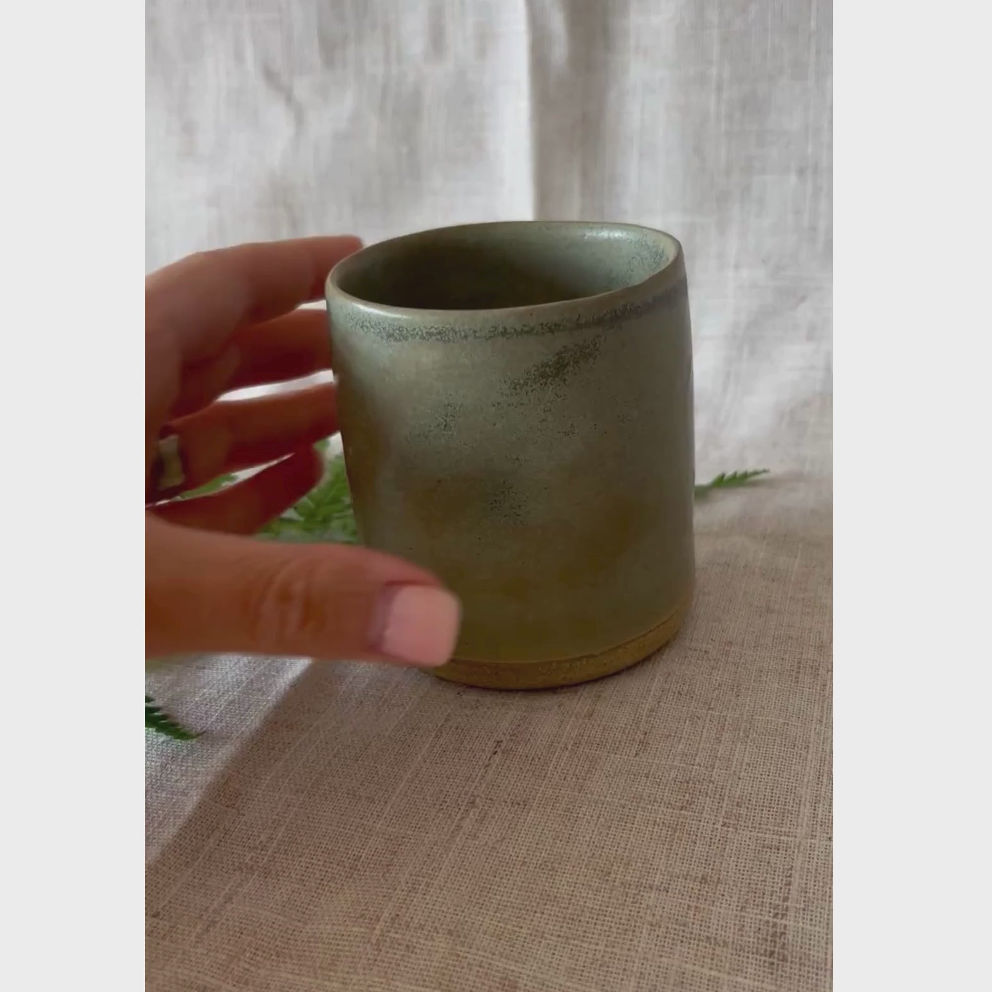 Handmade cortado coffee cup with dimple, green Pinch cup, Matcha cup, espresso coffee cup, Made in the UK