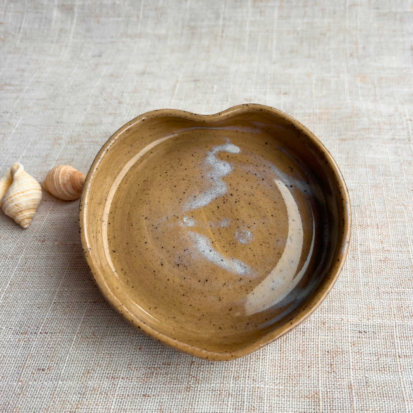 Handmade Ceramic Heart Dish, Coastal Dark Seashell Range