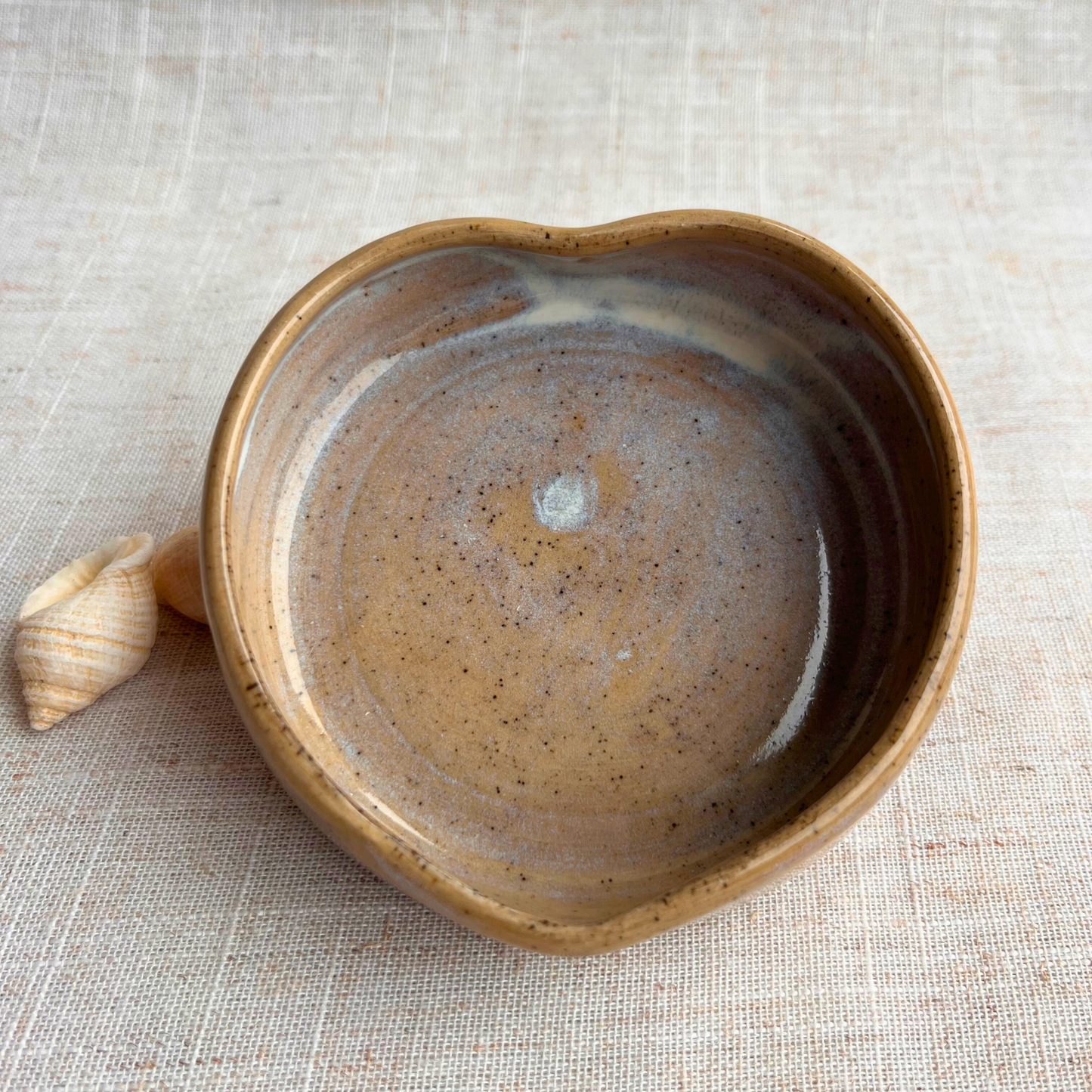 Handmade Ceramic Heart Dish, Coastal Dark Seashell Range