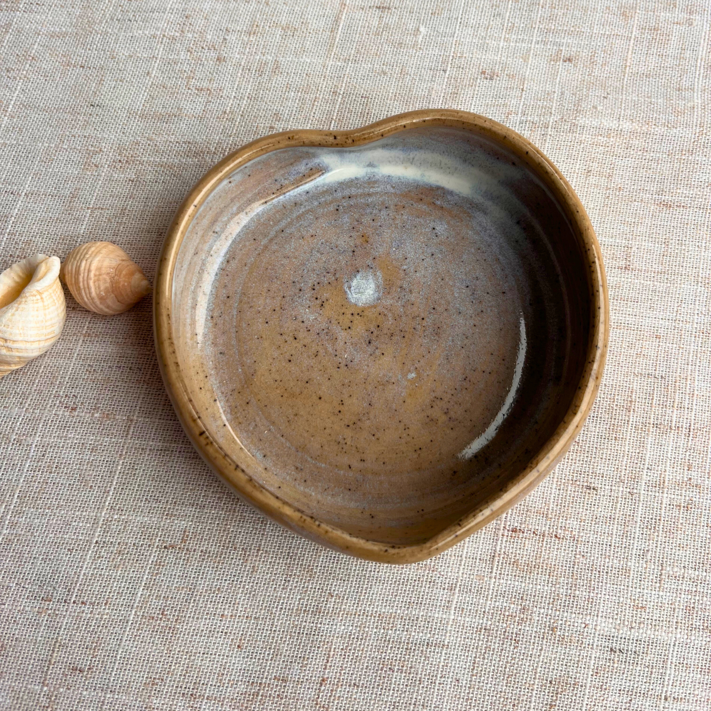 Handmade Ceramic Heart Dish, Coastal Dark Seashell Range