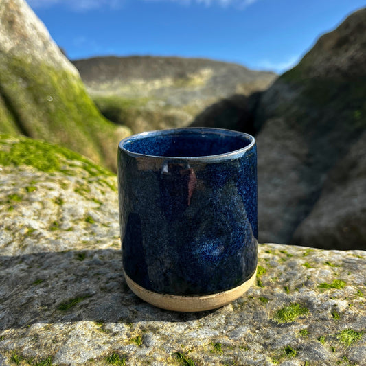 Handmade cortado coffee cup with dimple, Navy blue Pinch cup, Matcha cup, espresso coffee cup, Made in the UK